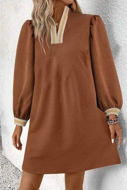 Chestnut Contrast Trim Dress (Preorder)