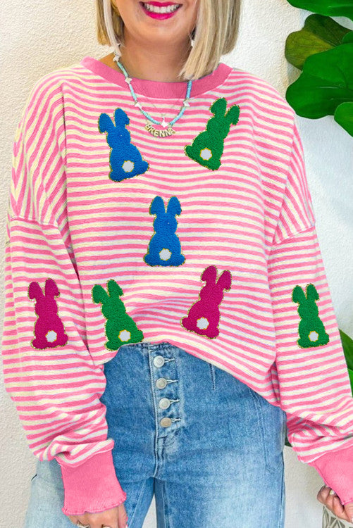 Pink Bunny Striped Sweatshirt (Preorder)