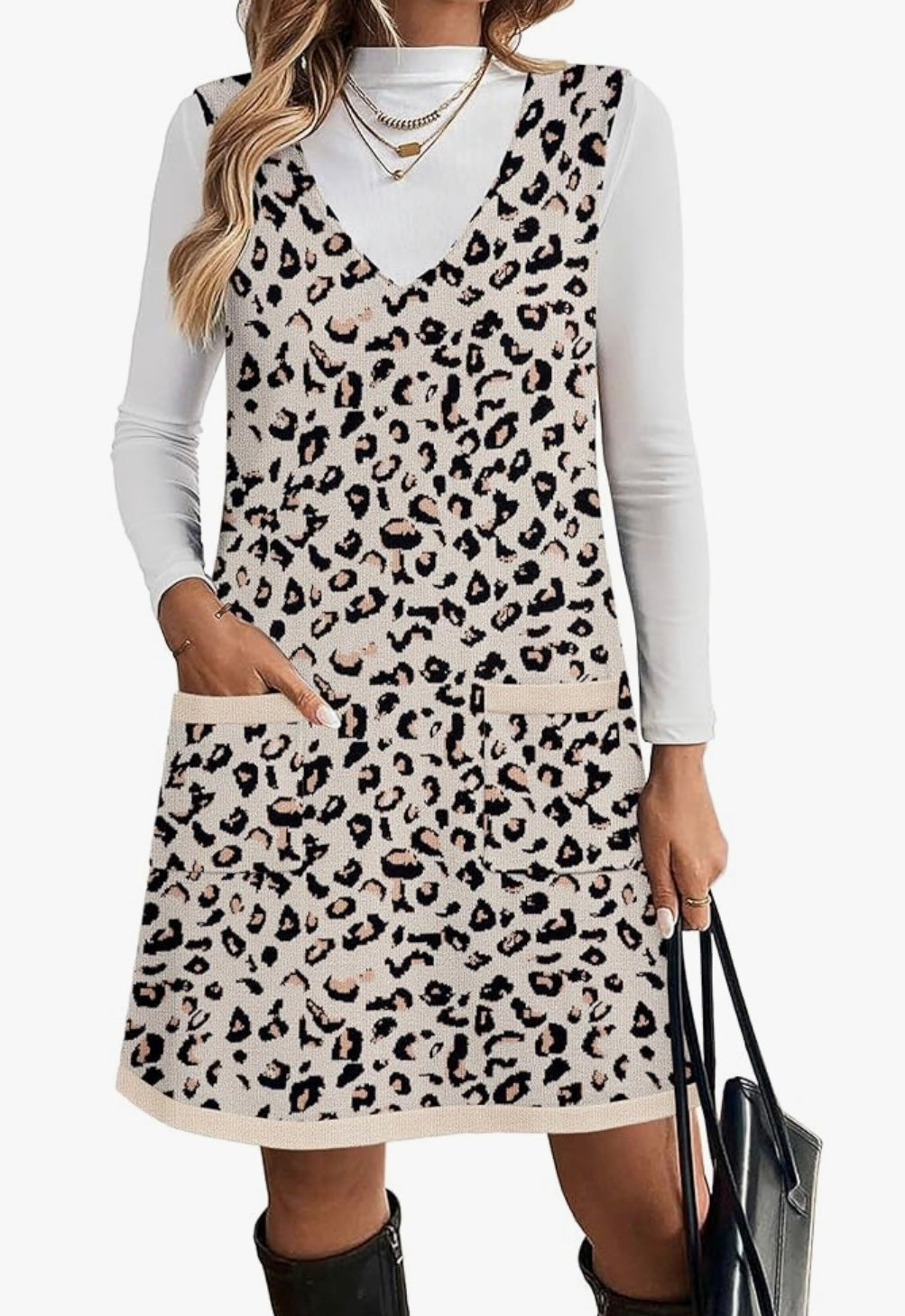 Leopard Sweater Vest Dress (Preorder)