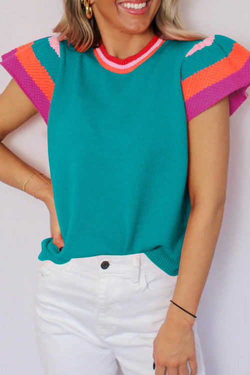 Teal Short Sleeve Sweater (Preorder)