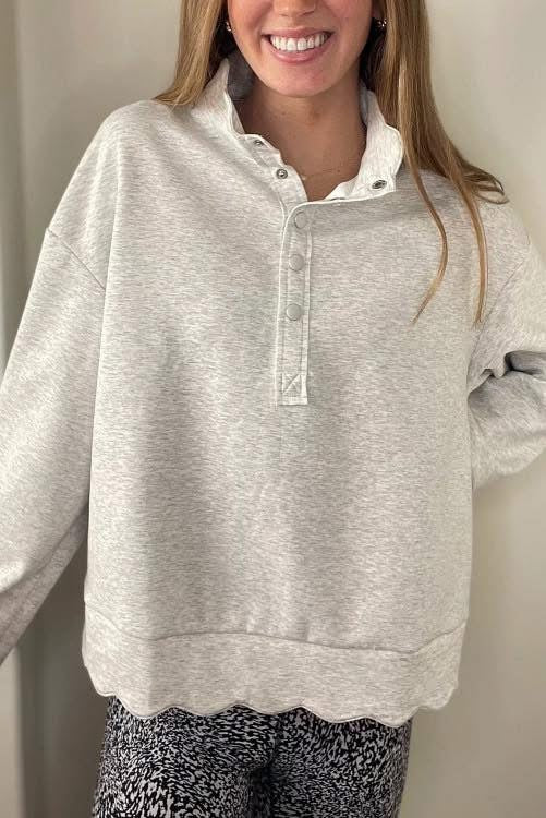 Gray Scalloped Hem Top (Preorder)