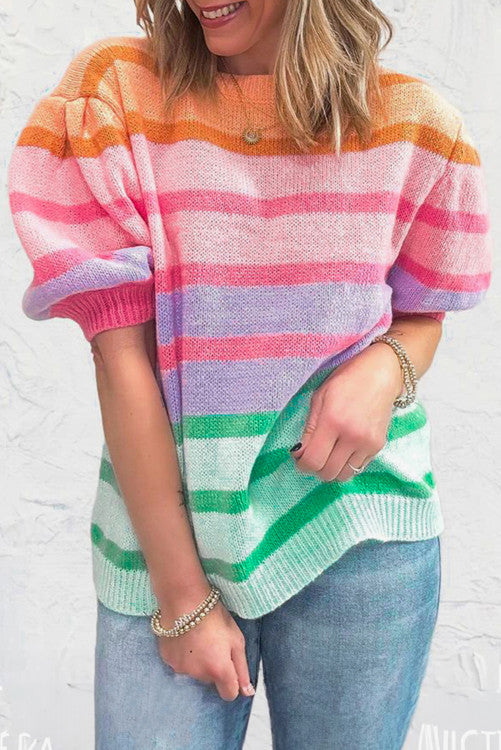 Multi Color Short Sleeve Sweater (Preorder)