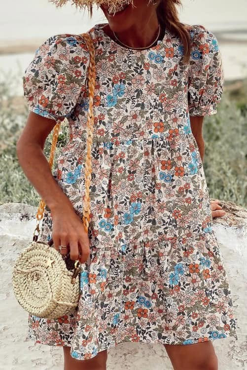 Babydoll Puff Sleeve Floral Dress (Preorder)