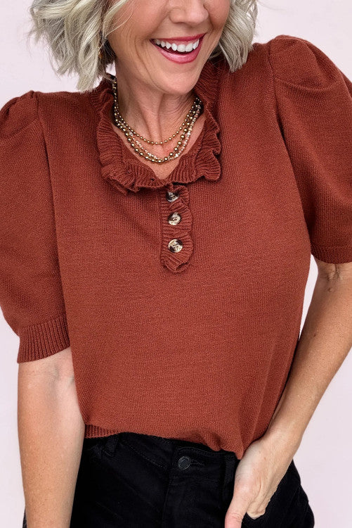 Rust Puff Sleeve Sweater (Preorder)