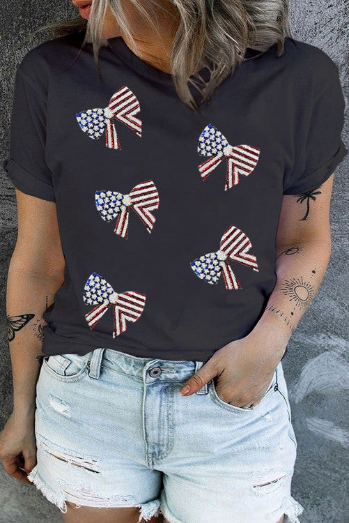 Sequin Flag Bow Tee (Preorder)