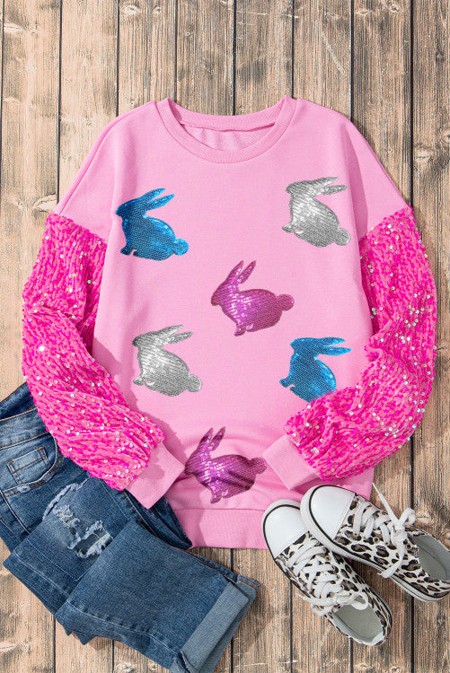Sequin Sleeve Bunny Sweatshirt (Preorder)