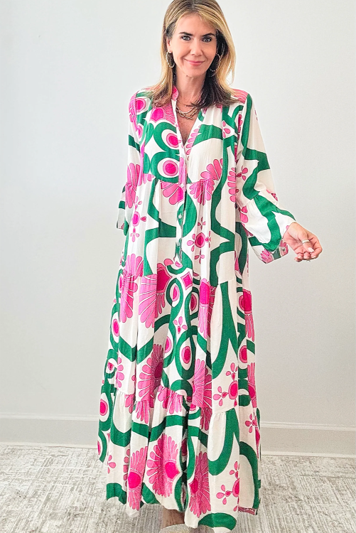 Long Sleeve Printed Maxi Dress (Preorder)