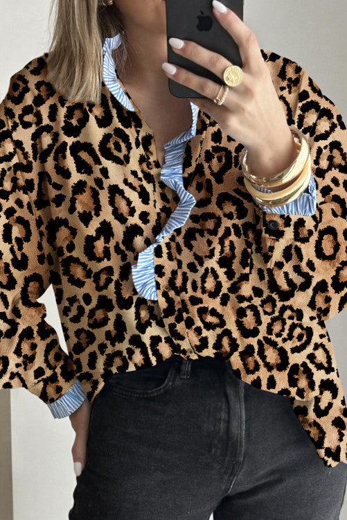Leopard Ruffle Blouse (Preorder)