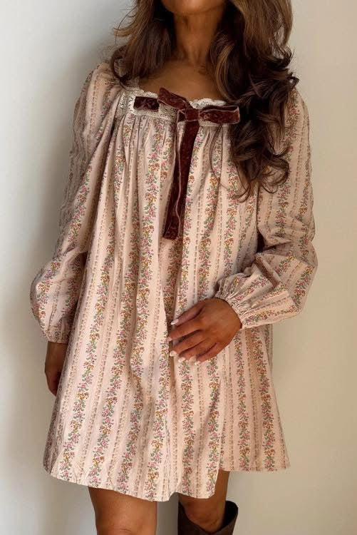 Floral and Velvet Bow Dress (Preorder)