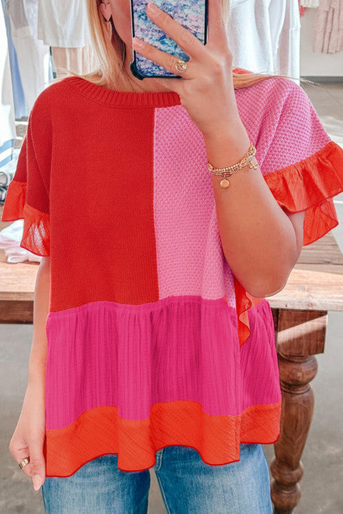 Red and Pink Color Block Knit (Preorder)