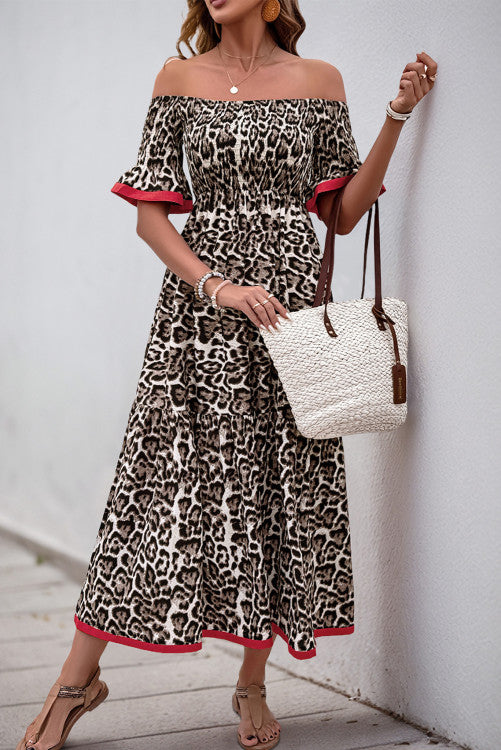 Leopard Off the Shoulder Maxi Dress (Preorder)