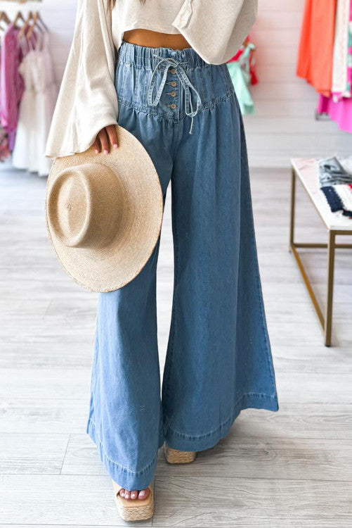 Denim Wide Leg Pants (Preorder)