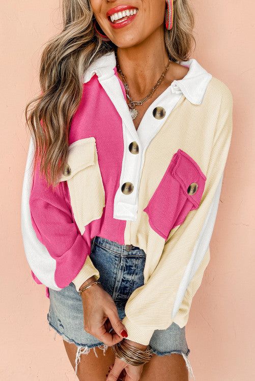 Color Blocked Henley Knit (Preorder)