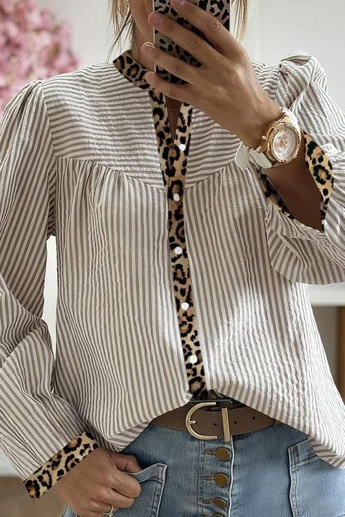 Leopard Trim Blouse (Preorder)