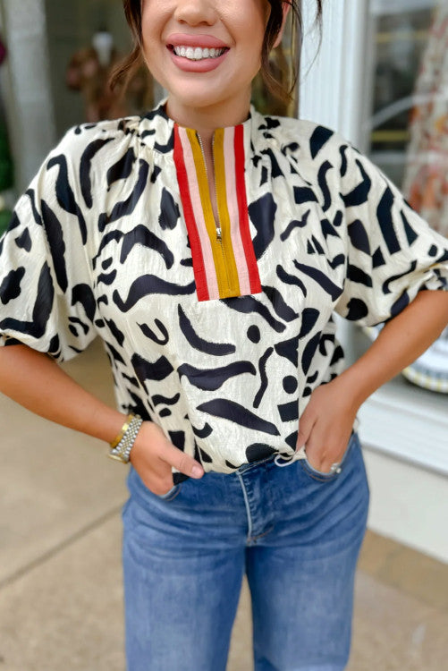Printed Contrast Blouse (Preorder)