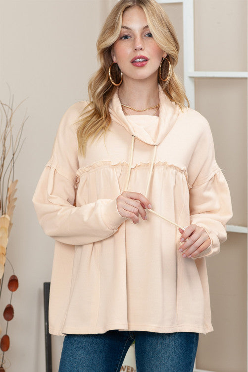 Ruffled Cowl Neck Pullover (Preorder)