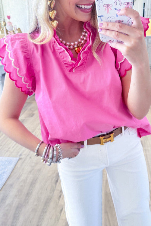 Pink Scalloped Sleeve Top (Preorder)