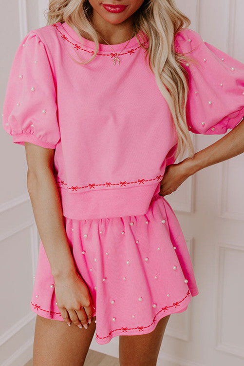 Pink Pearl and Bow Detail Two Piece Set (Preorder)