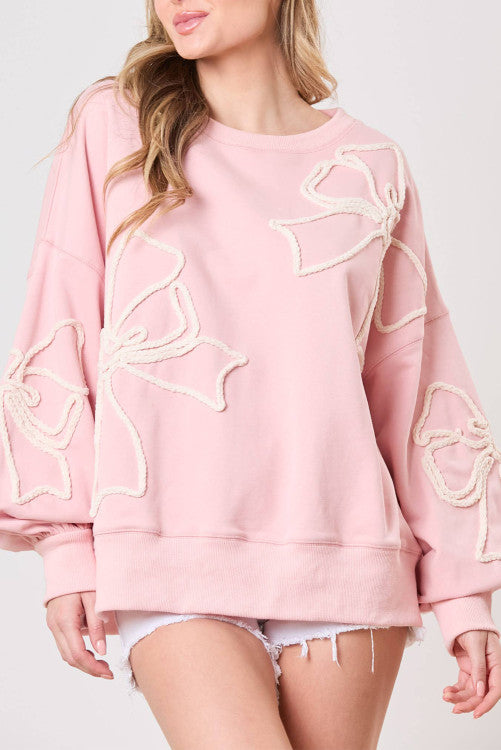 Bow Detail Pink Sweatshirt (Preorder)
