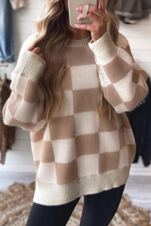 Tan Checkered Sweater (Preorder)