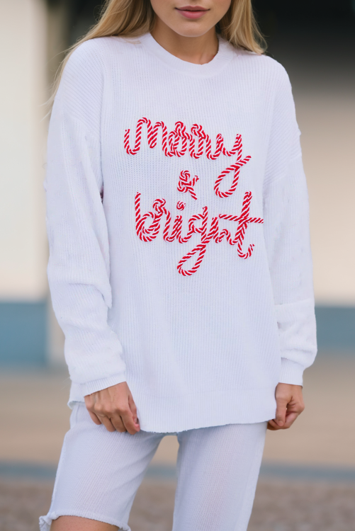 Merry and Bright White Sweater (Preorder)