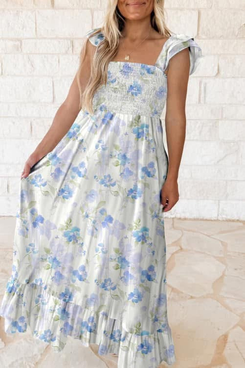 Blue Floral Maxi Dress (Preorder)