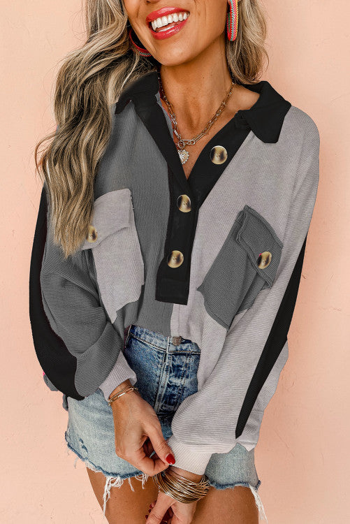 Color Blocked Henley Knit (Preorder)