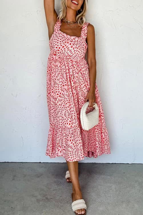 Pink and Red Printed Midi Dress (Preorder)