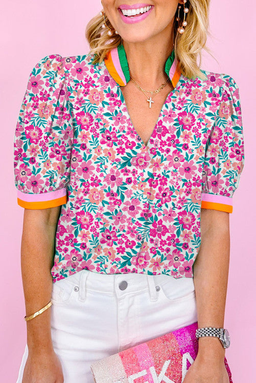 Pink Floral Contrast Top (Preorder)