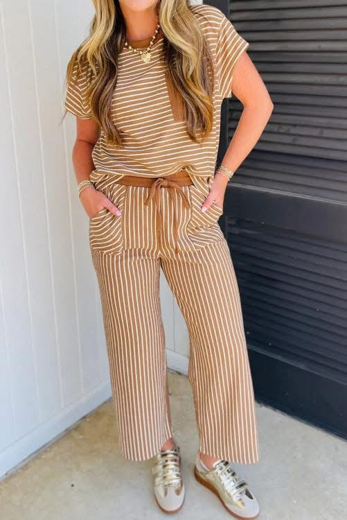 Tan Stripe Two Piece Set (Preorder)