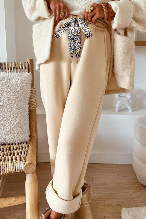Cream Leopard Tie Sweatpants (Preorder)