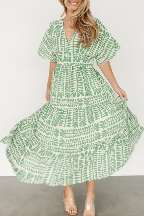 Green Printed Maxi Dress (Preorder)
