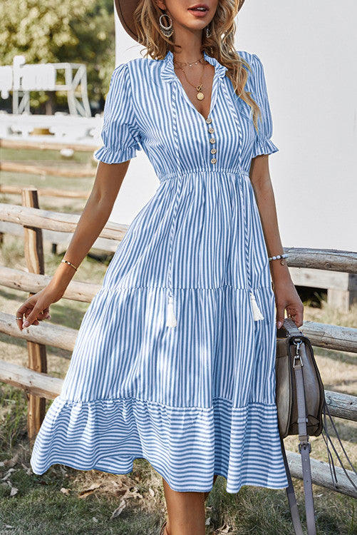 Blue Striped Midi Dress (Preorder)