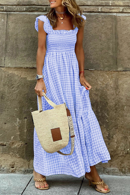 Gingham Printed Maxi Dress (Preorder)