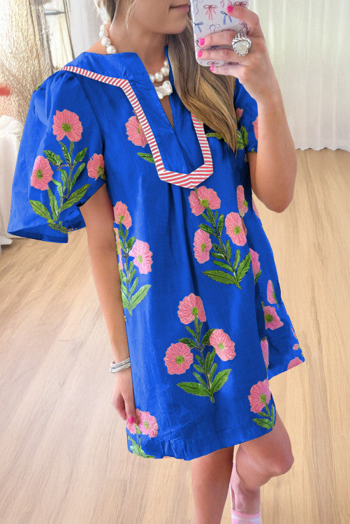Blue and Pink Floral Dress (Preorder)
