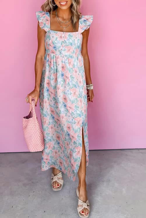 Floral Flutter Sleeve Maxi Dress (Preorder)