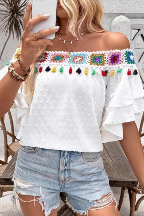Boho Crochet Trim Blouse (Preorder)