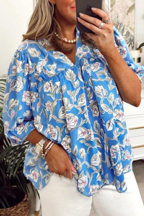 Blue Floral Blouse (Preorder)