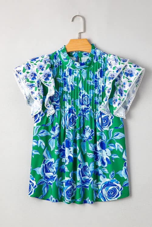 Green and Blue Floral Top (Preorder)