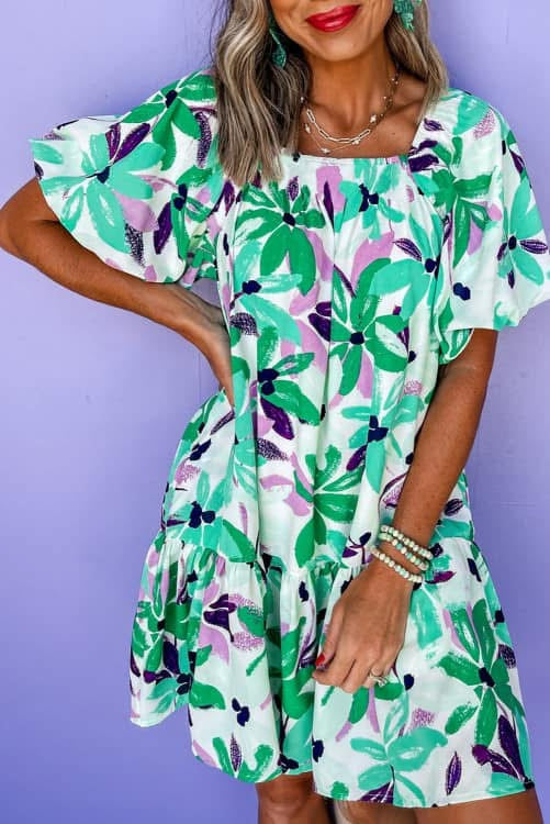 Printed Green and Purple Dress (Preorder)