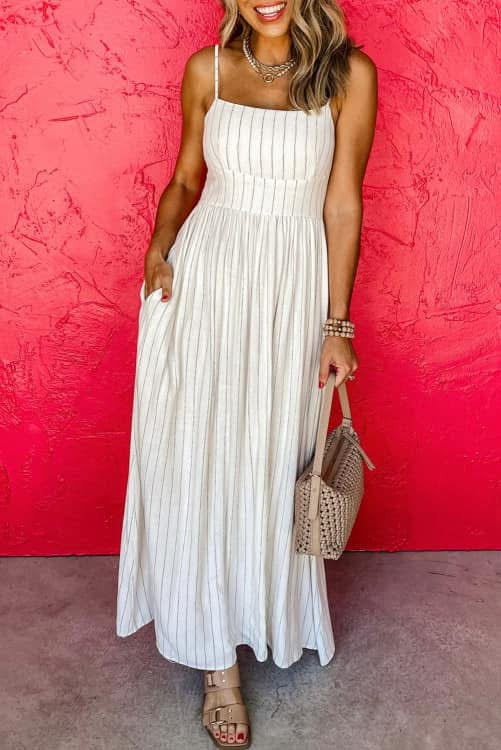 Cream Striped Maxi Dress (Preorder)
