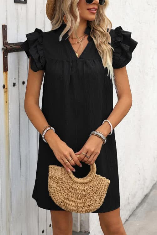 Black Flutter Sleeve Dress (Preorder)