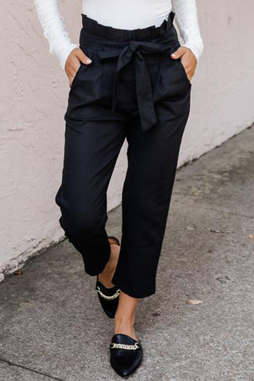 Black Paperbag Tie Waist Pants (Preorder)