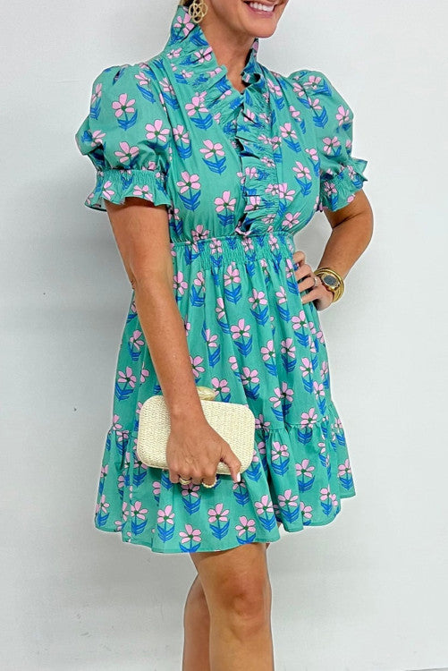 Teal Floral Dress (Preorder)