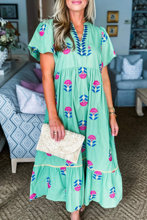 Teal Floral Maxi Dress (Preorder)