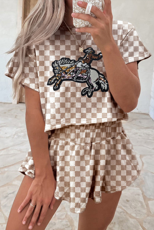 Checkered Sequin Western Two Piece Set (Preorder)