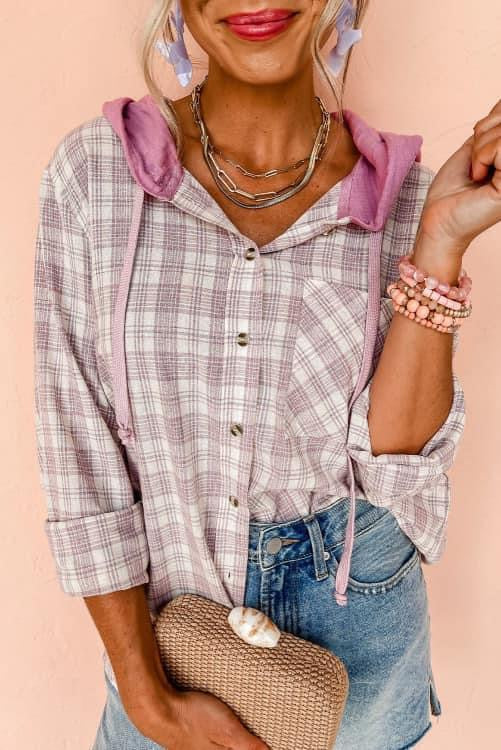 Plaid Hooded Shacket (Preorder)