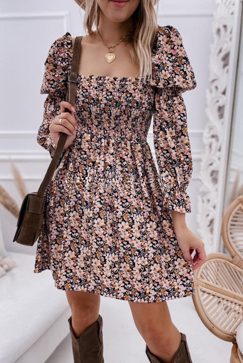 Puff Sleeve Floral Boho Dress (Preorder)