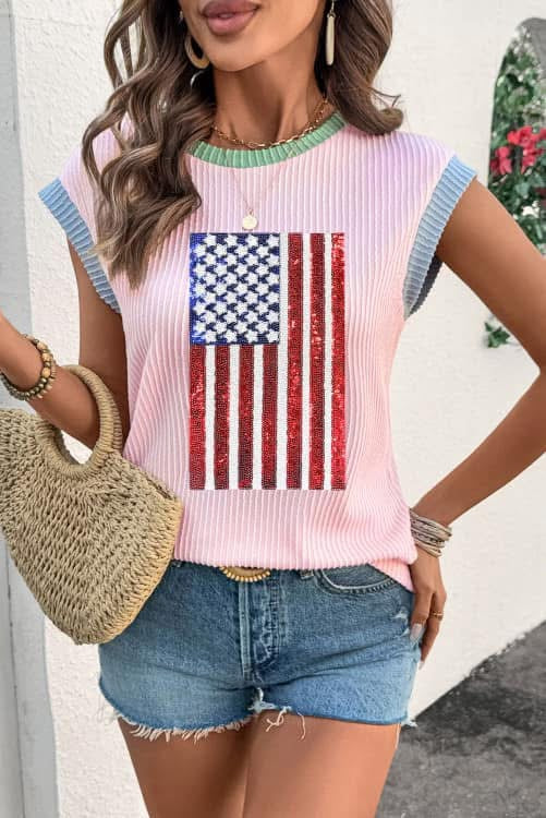 Pink Sequin Flag Top  (Preorder)