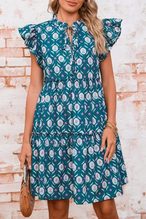 Printed Flutter Sleeve Dress (Preorder)